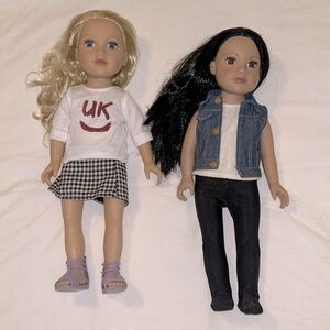 Journey girl dolls. Two dolls.  Two sleeping bags.  Wheelchair and crutches.